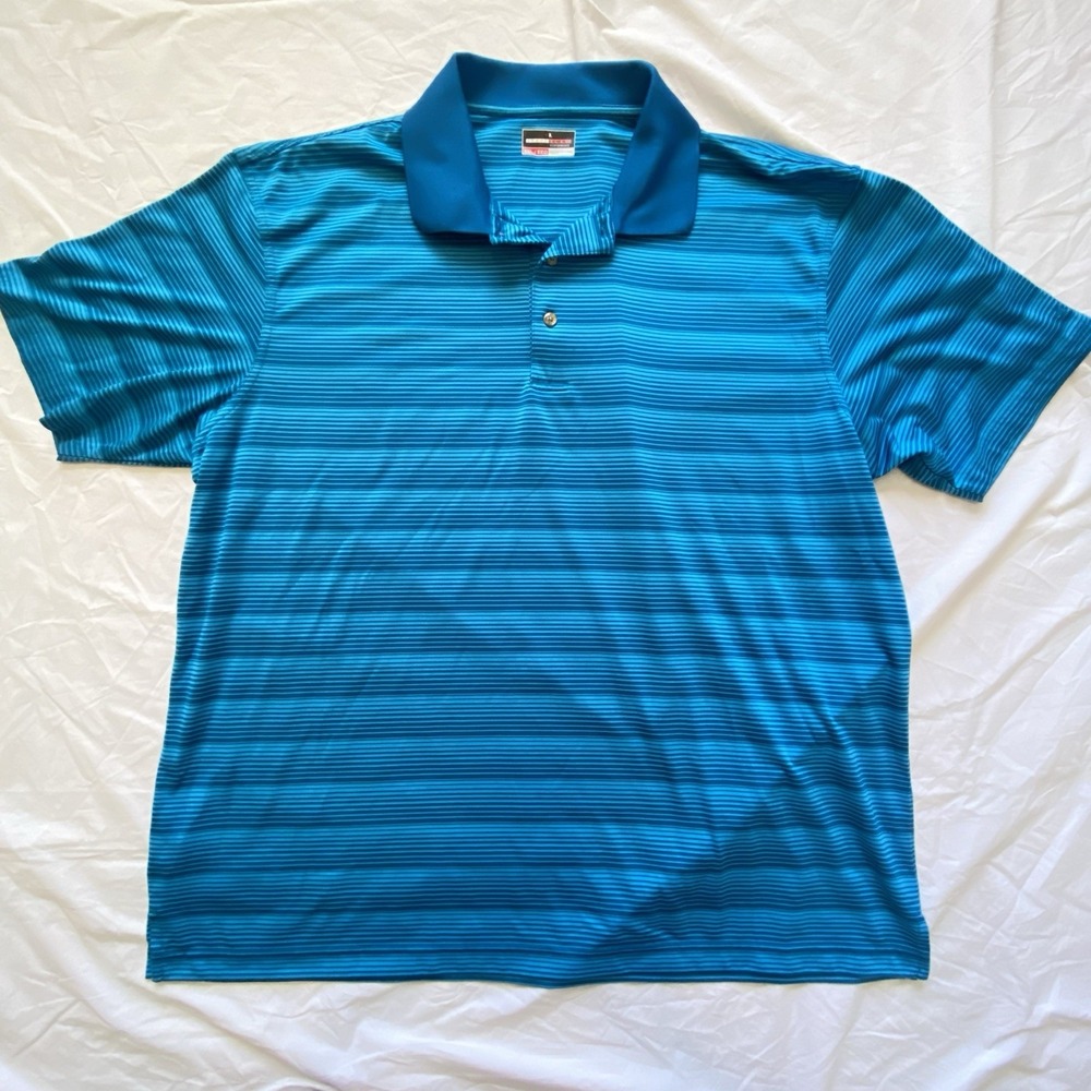 Mens Polo Shirt Size 2X XXL Grand Slam Short Sleeve Golf Performance Blue Stripe